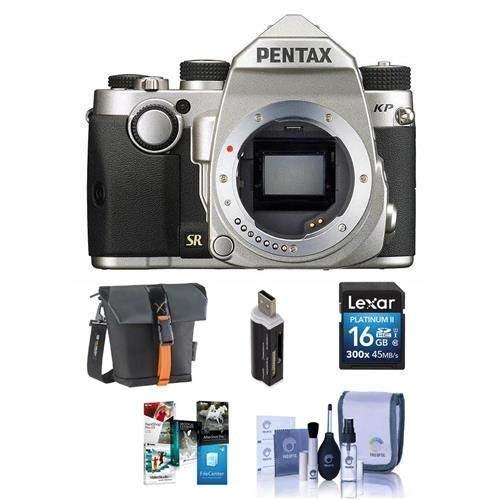 Pentax KP 24MP Compact TTL Autofocus DSLR Camera, Silver - Bundle with 16GB SDHC Card, Holster Case, Cleaning Kit, Card Reader, Software Package