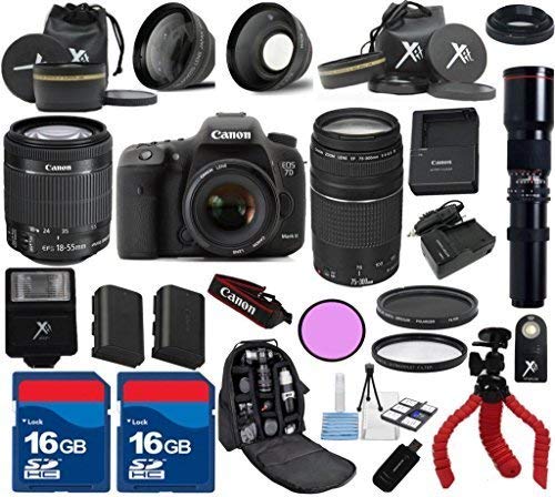 Canon 7D Mark II Camera Body with 18-55mm IS STM Lens + 75-300mm III + 500mm Preset Lens + 24pc Kit - International Version