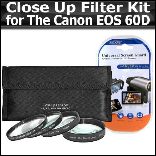 ButterflyPhoto Close Up Filter Kit For For Canon EOS 60D Digital SLR Camera Includes 67mm High Definition +1 +2 +4 +10 Close-Up Macro Filter Set + LCD Screen Protectors