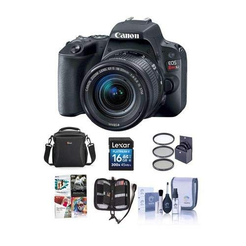 Canon EOS Rebel SL2 DSLR with EF-S 18-55mm f/4-5.6 IS STM Lens - Black - Bundle with 16GB SDHC Card, Camera Case, 58mm Filter Kit, Cleaning Kit, Memory Wallet, Software Package