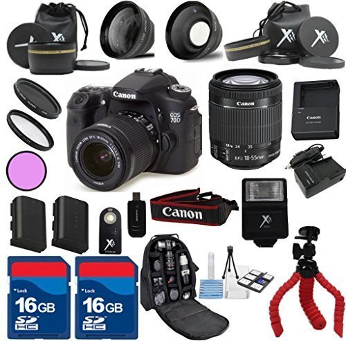 Canon EOS 70D Camera Body with Canon 18-55mm IS STM Lens Premium Bundle with Deluxe Backpack + 24pc Accessory Bundle Kit - International Version