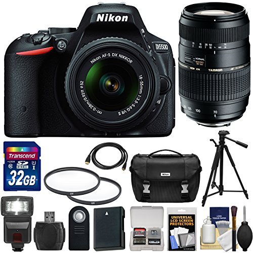 Nikon D5500 Wi-Fi Digital SLR Camera & 18-55mm G VR DX II (Black) with 70-300mm Lens + 32GB Card + Case + Battery + Flash + Tripod + Filters + Kit