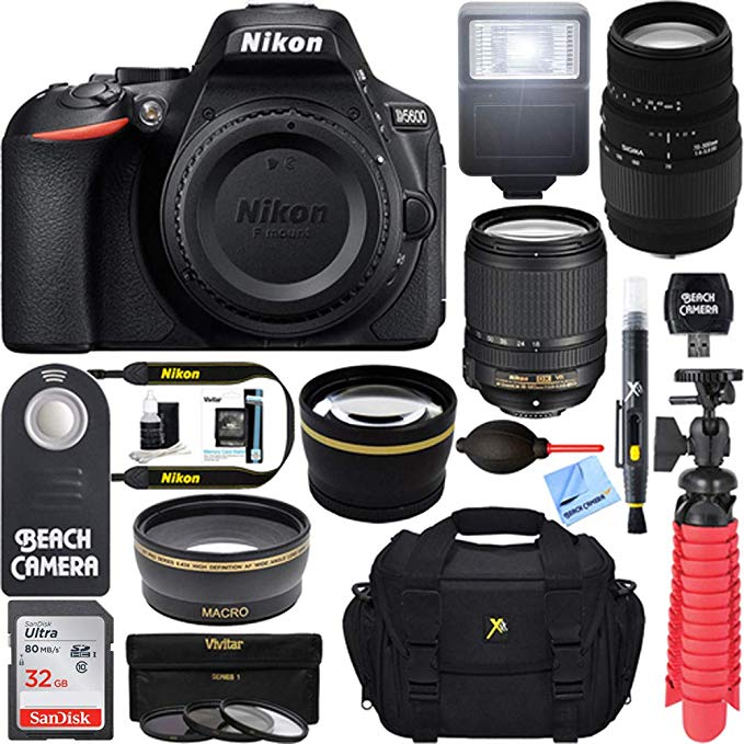 Nikon D5600 24.2MP DX-Format DSLR Camera + AF-S 18-140mm ED VR & Sigma 70-300mm Macro Telephoto Lens + Accessory Bundle