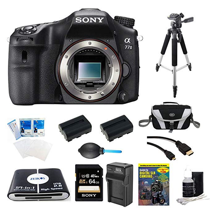 Sony A77II ILC-A77M2 A77M2 a77 II Digital SLR Camera - Body Only Bundle Includes camera, 64GB SDXC Memory Card, 2 NP-FM500 Camera Batteries, Rapid AC/DC Charger, Compact Bag, 57-in-1 Memory Card Reader, Photography DVD, micro-HDMI Cable, and More