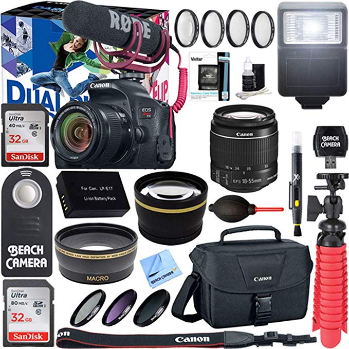 Canon EOS Rebel T7i Digital SLR Camera Video Creator Kit + 18-55mm Zoom Lens Accessory Bundle (18-55mm Lens Video Creator Kit)