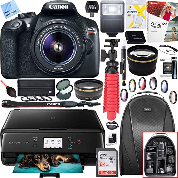 Canon EOS Rebel T6 Digital SLR Camera with EF-S 18-55mm IS II Lens and Canon Pixma MG3620 Wireless Inkjet All-In-One Multifunction Photo Printer 64GB Accessory Bundle