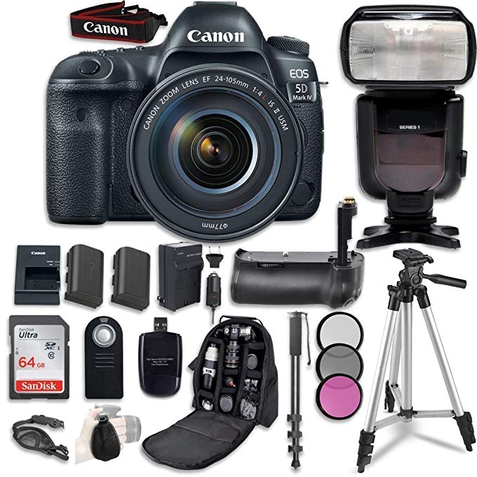 Canon EOS 5D Mark IV Digital SLR Camera Bundle with EF 24-105mm f/4L IS II USM Lens + Professional Accessory Bundle (14 items)