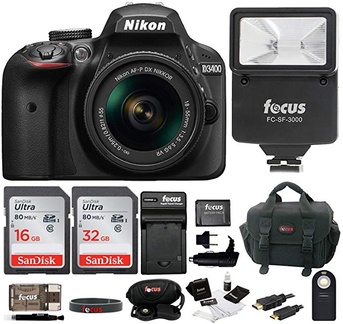 Nikon D3400 DSLR Camera with 18-55mm Lens (Black) and 48GB SD Card Bundle