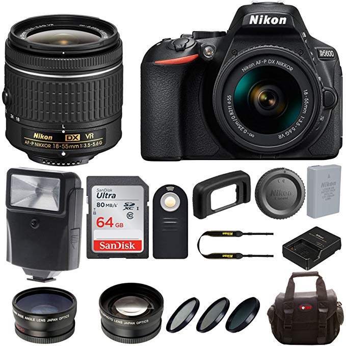 Nikon D5600 DSLR Camera with 18-55mm Lens and 64GB Memory Card Bundle