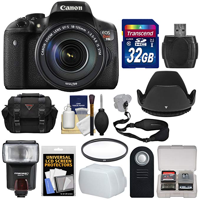 Canon EOS Rebel T6i Wi-Fi Digital SLR Camera & EF-S 18-135mm IS STM Lens with 32GB Card + Case + Strap + Filter + Flash + Remote + Kit