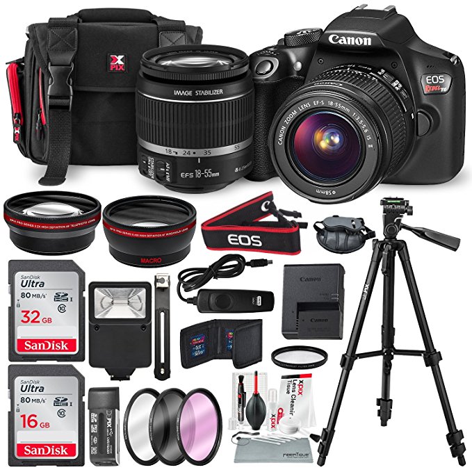 Canon EOS Rebel T6 DSLR Camera with EF-S 18-55mm f/3.5-5.6 is II Lens, Along with 32 & 16GB SDHC, and Deluxe Accessory Bundle with Xpix Cleaning Accessories