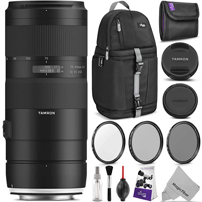 Tamron 70-210mm f/4 Di VC USD Lens for Canon EF w/Advanced Photo and Travel Bundle