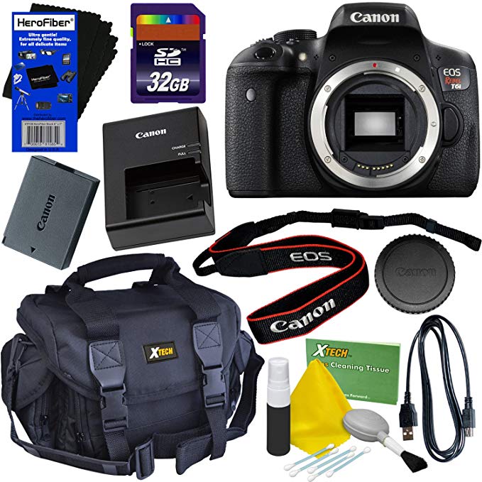 Canon EOS Rebel T6i Digital SLR Camera (Body Only) International Version + 32GB SD Memory Card + Large Case + Accessory Kit w/HeroFiber Ultra Gentle Cleaning Cloth