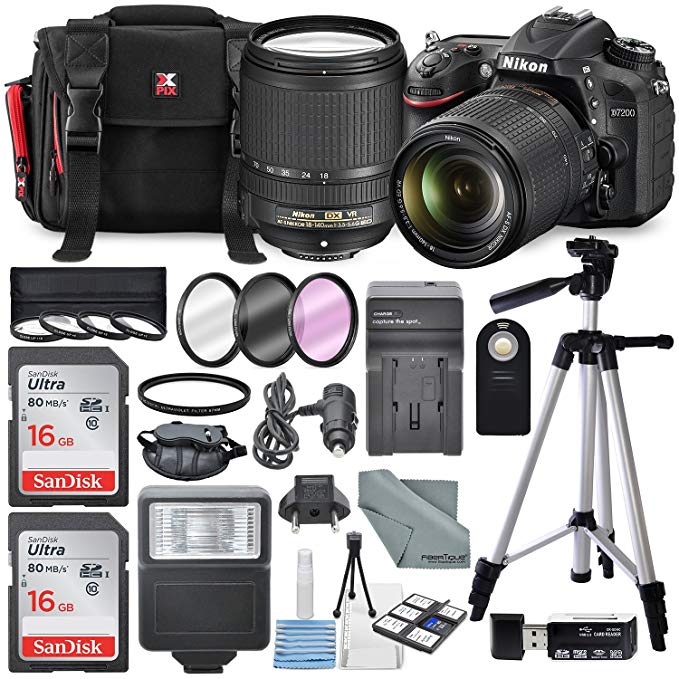 Nikon D7200 24.2MP CMOS Digital SLR Camera with AF-S DX NIKKOR 18-140mm f/3.5-5.6G ED VR Lens Total of 24 GB SDHC Class10 & 4Pc. Macro Close-up Filter Set + Complete Deluxe Accessory Kit