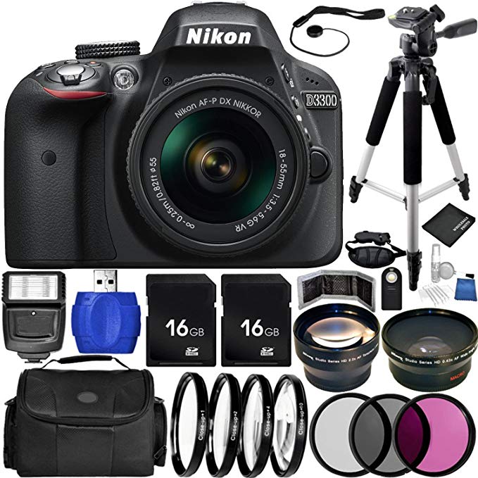 Nikon D3300 DSLR Camera (Black) Bundle with DX NIKKOR 18-55mm f/3.5-5.6G VR Lens, Carrying Case and Accessory Kit (29 Items)