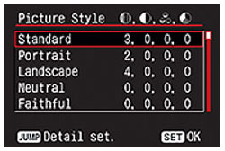 Canon Rebel XTi Picture Style settings