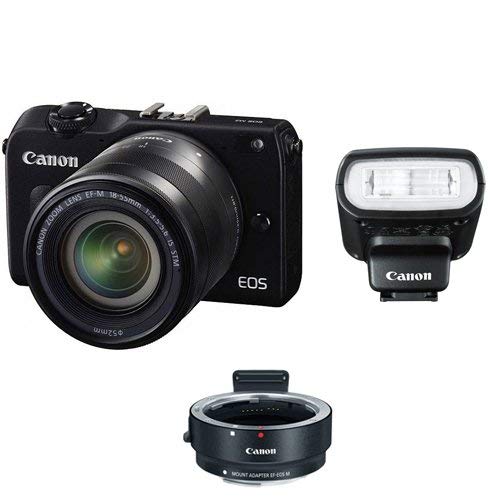 Canon EOS M2 Mark II 18.0 MP Digital Camera with 18-55MM F/3.5-5.6 IS EF-M STM Lens, 90EX Speedlight Flash & EF-EOS M Mount Adapter(Black) - International Version (No Warranty)