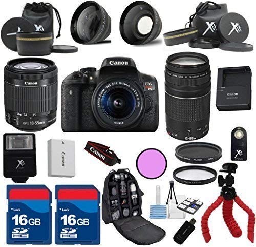 Canon T6i Camera with 18-55mm IS STM + 75-300mm III Zoom + 3Pc Filter Kit + Wide Angle + Telephoto + Spider Tripod + 2pcs 16GB Memory Cards + 22pc Kit - International Version