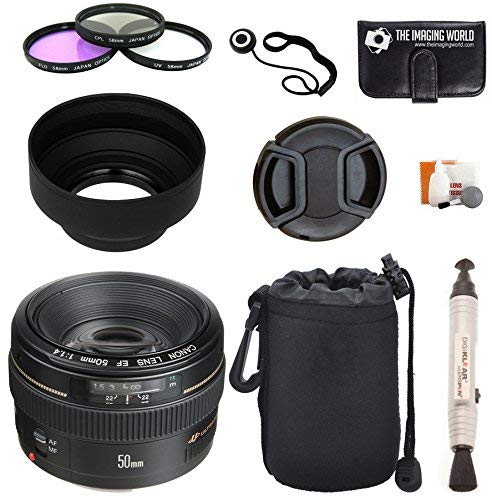 Canon EF 50mm f/1.4 USM Standard & Medium Telephoto Lens for Canon SLR Cameras + Pouch + Filter Kit + Lens Cleaner + Digital Camera Lens Accessories Bundle