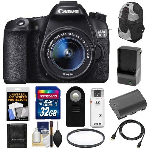 Canon EOS 70D Digital SLR Camera & EF-S 18-55mm IS STM Lens with 32GB Card + Battery & Charger + Backpack Case + Filter + HDMI Cable + Accessory Kit