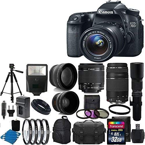 Canon EOS 70D 20.2 MP Digital SLR Camera Bundle with Lens, Stand and Accessories (8 Items)