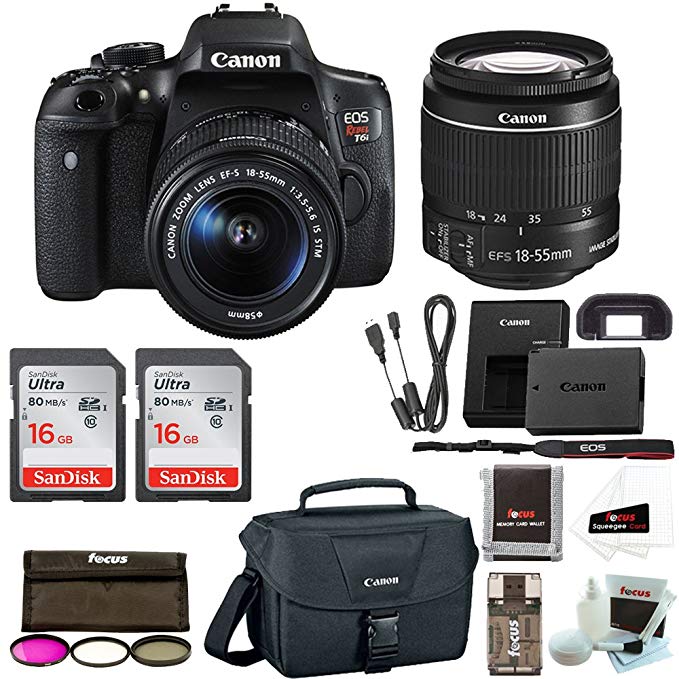 Canon EOS Rebel T6i Digital Camera: 24 Megapixel 1080p HD Video WiFi Enabled DSLR Bundle with Wide Angle 18-55mm Lens 2X 16GB SD Card Filters Bag & More - Professional Vlogging Sports &Action