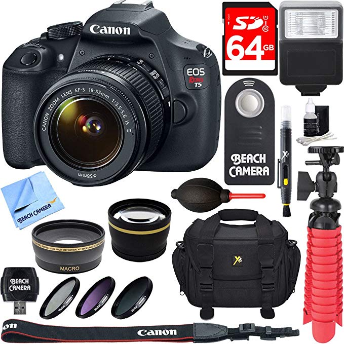 Canon EOS Rebel T5 18MP SLR Digital Camera and EF-S 18-55mm IS II Lens Kit Bundle with 64GB SDXC Memory and Accessories