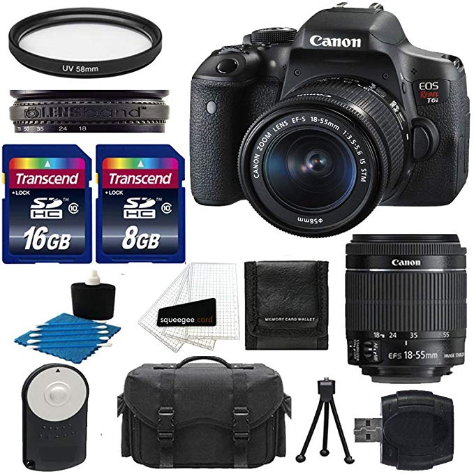 Canon EOS Rebel T6i 24.2 MP EF-S Digital SLR Camera USA warranty with Canon EF-S 18-55mm f/3.5-5.6 STM Zoom Lens + Deluxe Case + Wireless Remote + UV Filter with 24GB Complete Deluxe Accessory Bundle