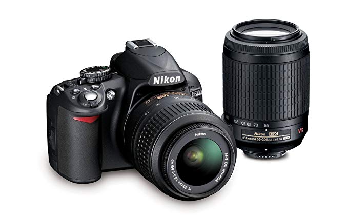 Nikon D3100 DSLR Camera with 18-55mm VR, 55-200mm Zoom Lenses (Black) (Discontinued by Manufacturer)