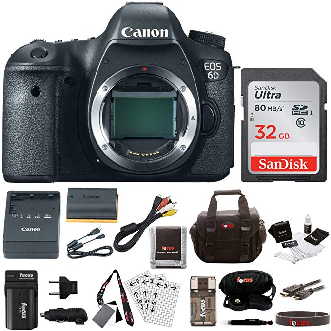 Canon EOS 6D 20.2 MP Full Frame CMOS Sensor Digital SLR Camera (Body Only) with 32GB Deluxe Accessory Bundle
