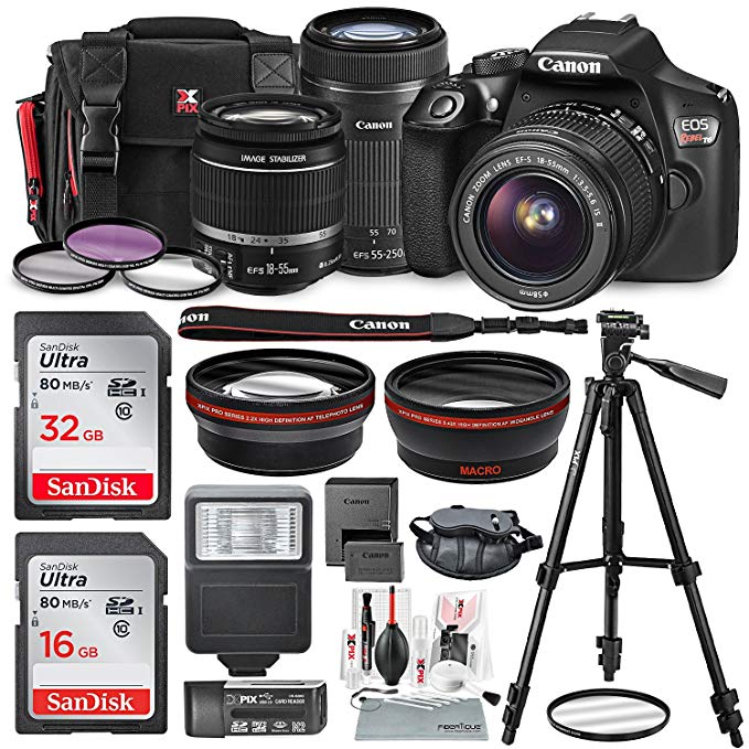 Canon EOS Rebel T6 DSLR Camera Bundle EF-S 18-55mm f/3.5-5.6 IS II Lens, EF-S 55-250mm f/4-5.6 IS STM Lens and Accessories (19 Items)