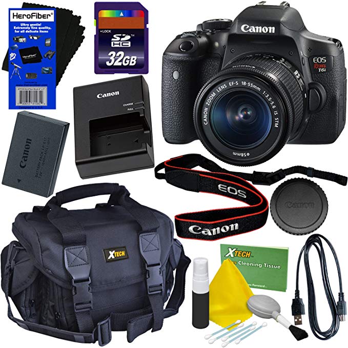 Canon EOS Rebel T6i Digital SLR Camera with EF-S 18-55 IS STM Lens, International Version + 32GB SD Memory Card + Large Case + Accessory Kit w/HeroFiber Ultra Gentle Cleaning Cloth