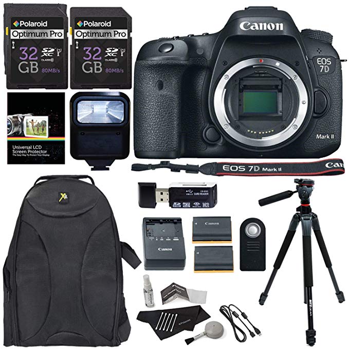 Canon EOS 7D Mark II Digital SLR Camera Body + Polaroid 32GB U1 (2 Pack) + Deluxe Accessory Kit + Polaroid 72