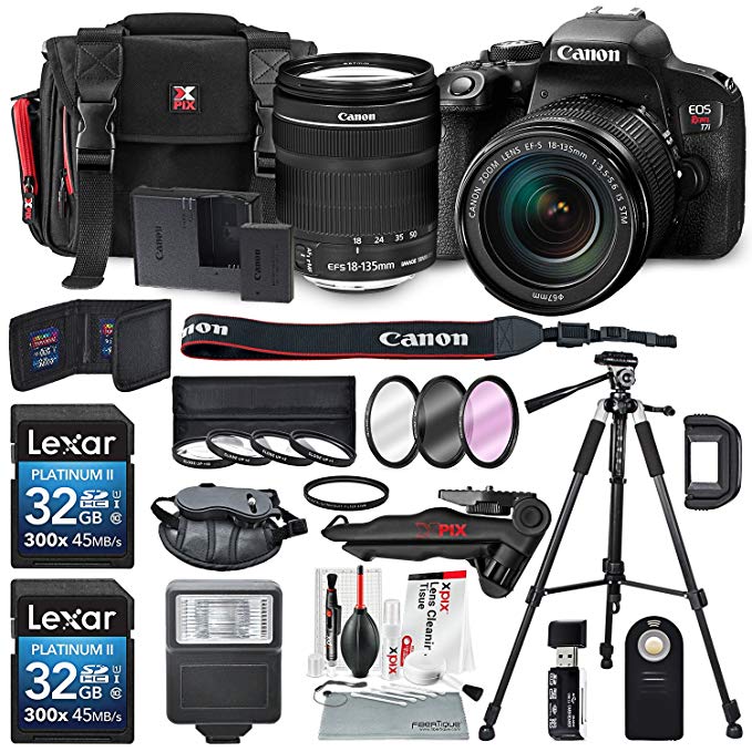 Canon EOS Rebel T7i DSLR Camera with EF-S 18-135mm f/3.5-5.6 IS STM Lens and 2 X 32GB, Variety of Filters, Tripods, Flash, Remote, SD Reader/Writer, Xpix Lens Accessory Kit