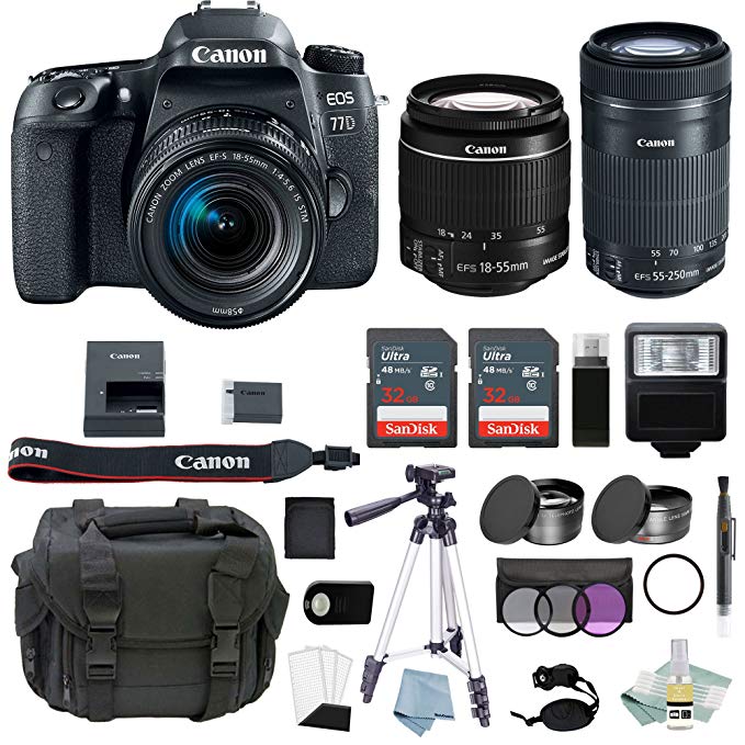 Canon EOS Rebel 77D Bundle With EF-S 18-55mm IS STM & EF-S 55-250mm Lenses + Advanced Accessory Kit - Includes EVERYTHING You Need To Get Started