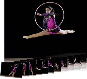 Nikon D4s images of a gymnast with a hoop in the air and multiple shots showing continuous shooting speed
