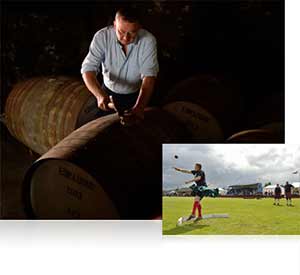 Nikon Df photo of a man working in low light inset with a shot of an athlete outdoors showcasing modern technology