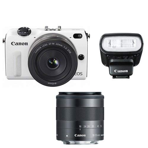 Canon EOS M2 Camera w/ EF-M 22MM f/2, 18-55MM F/3.5-5.6 IS STM Lens & 90EX Flash (White) - International Version (No Warranty)