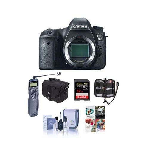 Canon EOS-6D Digital SLR Camera Body, 20.2 Megapixel - Bundle - with 32GB SDHC Class 10 Memory Card, Slinger Camera Bag, Cleaning Kit, Card Case, Remote Shutter Trigger, Pro Software Package