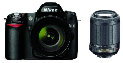 Nikon D80 10.2MP Digital SLR Camera Kit with 18-55mm f/3.5-5.6G AF-S DX VR & 55-200mm f/4-5.6G ED IF AF-S DX VR Nikkor Zoom Lenses