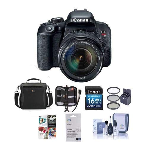 Canon EOS Rebel T7i DSLR with EF-S 18-135mm f/3.5-5.6 IS STM Lens - Bundle with Camera Case, 16GB SDHC Card, 67mm Filter Kit, Screen Protector, Cleaning Kit, Memory Wallet, Software Package