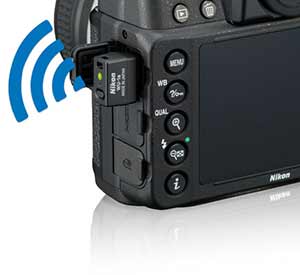 Nikon Df showing optional WU-1a wireless mobile adapter.