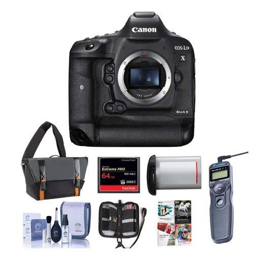 Canon EOS-1DX Mark II Digital SLR Camera - Bundle with 64GB Compact Flash Card, Camera Bag, LP-E19 Battery, Remote Shutter Trigger, Cleaning KIt, Memory Wallet, PC Software Package