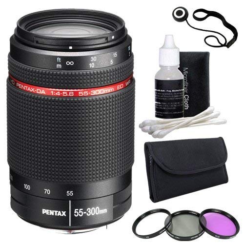 Pentax HD Pentax-DA 55-300mm f/4-5.8 ED WR Lens + 58mm 3 Piece Filter Kit + Deluxe 3pc Lens Cleaning Kit + Lens Cap Keeper DavisMAX Bundle