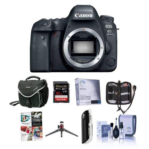 Canon EOS 6D Mark II DSLR Body - Bundle with 32GB SDHC U3 Card, Camera Case, Screen Protector, Table Top Tripod, Cleaning Kit, Card Reader, Memory Wallet, Software Package