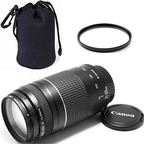 Canon EF 75-300mm f/4-5.6 III Telephoto Zoom ZeeTech Premium Lens Bundle + High Definition U.V. Filter + Deluxe Pouch for Canon Digital SLR Cameras