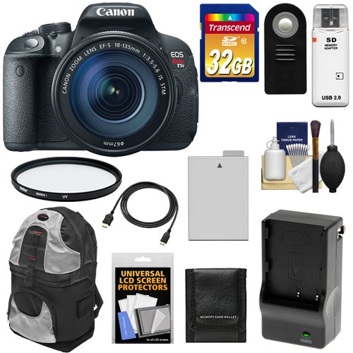 Canon EOS Rebel T5i Digital SLR Camera & EF-S 18-135mm IS STM Lens with 32GB Card + Battery & Charger + Backpack + Filter + Kit
