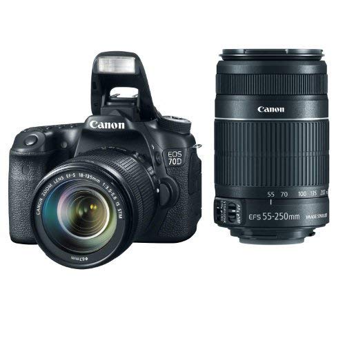 Canon EOS 70D 20.2 MP DSLR Camera with Dual Pixel CMOS AF and EF-S 18-135mm F3.5-5.6 IS STM + Canon EF-S 55-250mm f/4.0-5.6 IS II Telephoto Zoom Lens