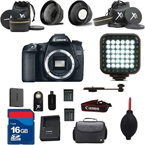 Canon EOS 70D DSLR Camera Body Premium Bundle with + Rechargeable LED Light + Premium Camera Carrying Case + 16GB SD Memory Cards + Great Value 15pc Bundle - International Version