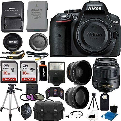 Nikon D5300 24.2 MP CMOS Digital SLR Camera (Black) With Nikon 18-55mm f/3.5-5.6G VR II AF-S DX NIKKOR Zoom Lens + 32GB Accessory Bundle International Version (No Warranty)